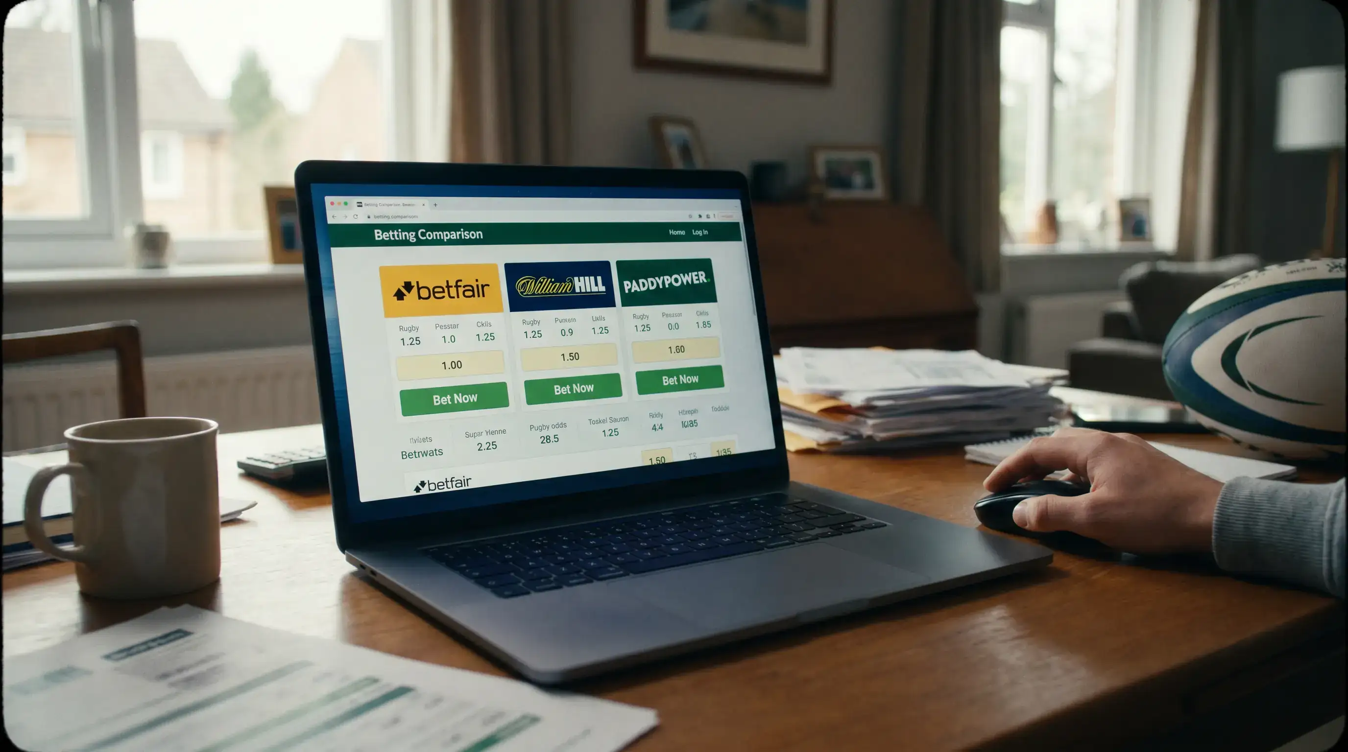 Bettor clicking through from an odds comparison site to a bookmaker to place a rugby bet