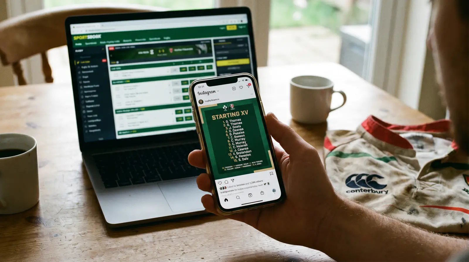 Rugby team sheet announcement displayed on a phone screen affecting pre-match betting lines