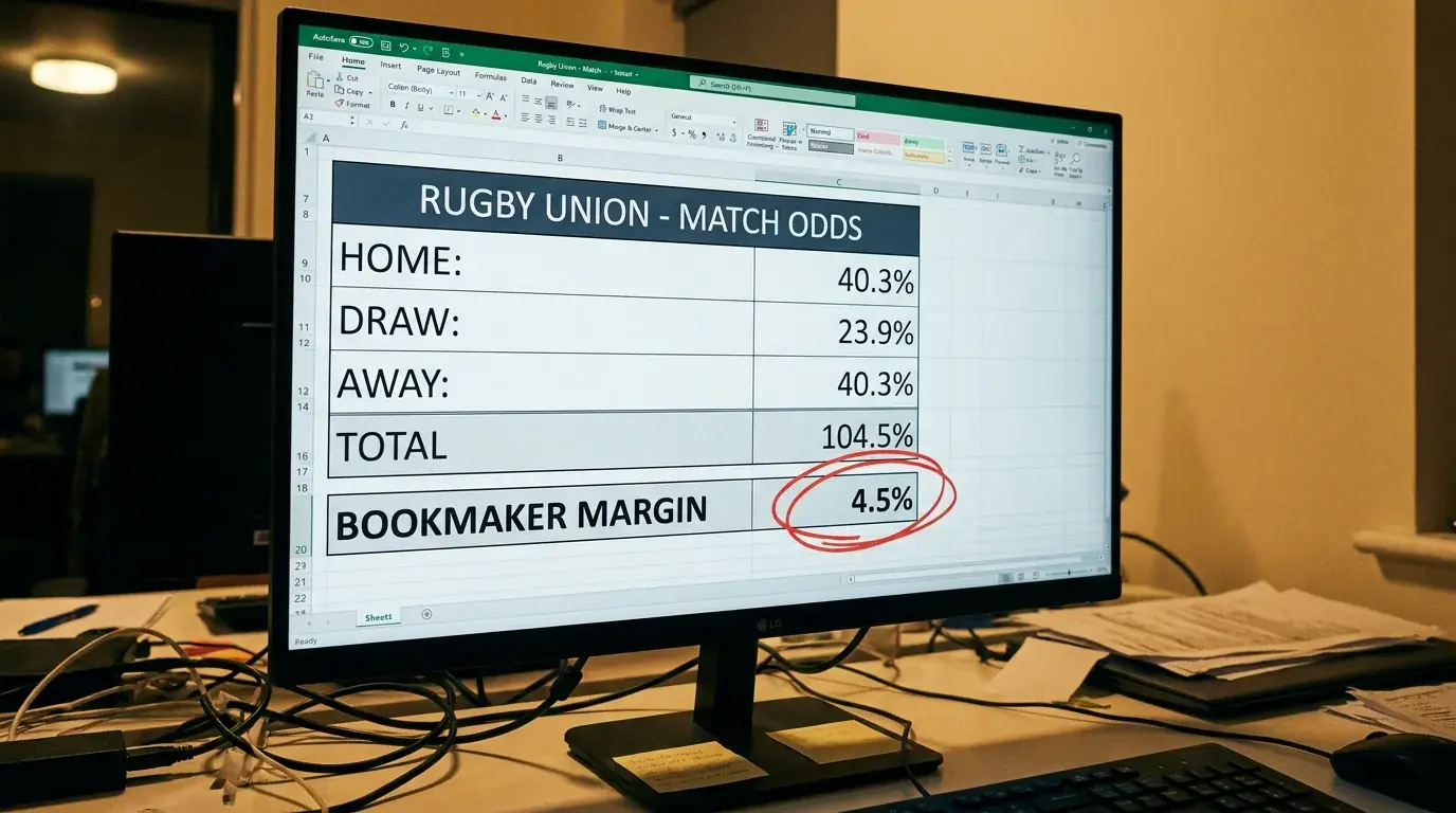 Screen showing implied probabilities summing above 100 percent revealing the bookmaker margin