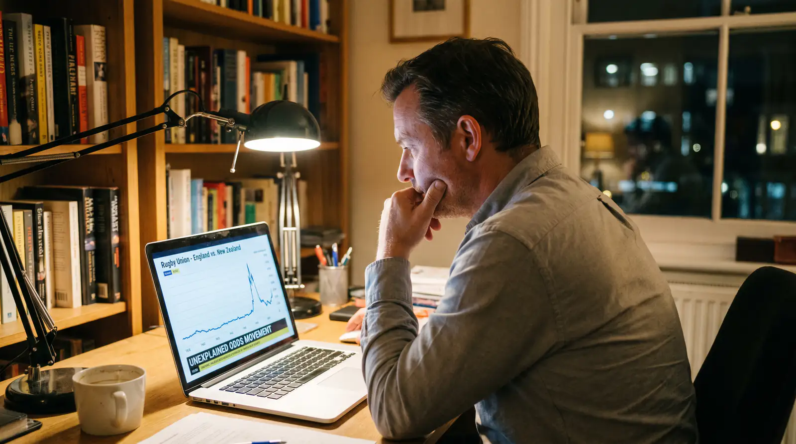 Bettor checking for unexplained odds movement on a rugby match before placing a wager