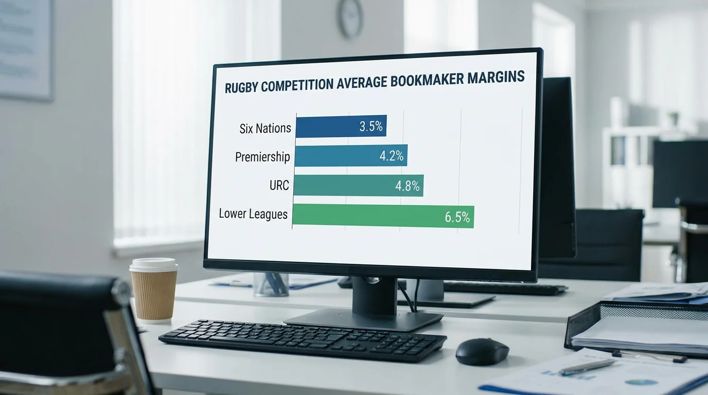Rugby matches from different competition tiers listed alongside their typical bookmaker margins