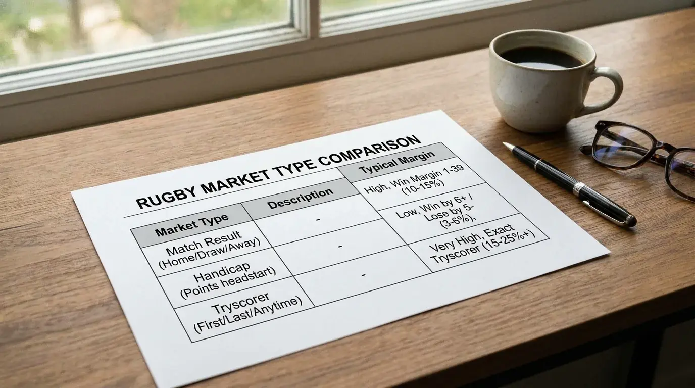 Comparison table showing varying margins across match result handicap and tryscorer markets