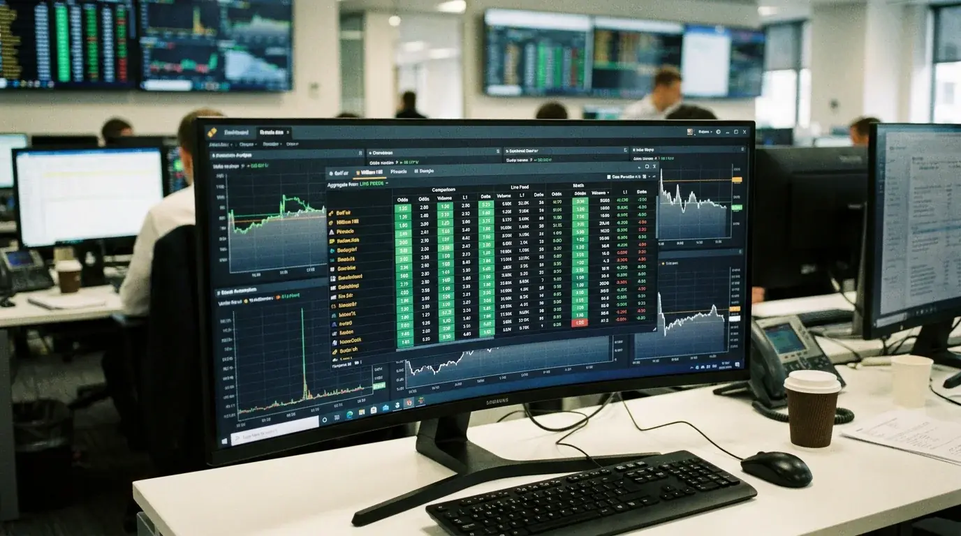 Multiple bookmaker data feeds being aggregated on a single comparison platform screen
