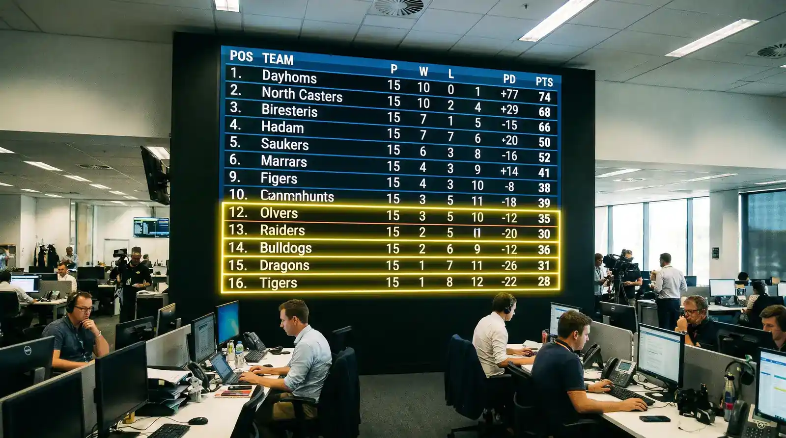 Rugby league table showing standings relevant to wooden spoon and outright markets