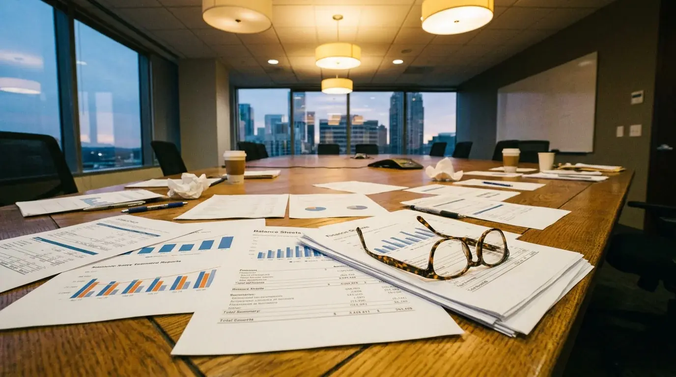 Financial report documents spread on a desk with rugby club accounts and balance sheets