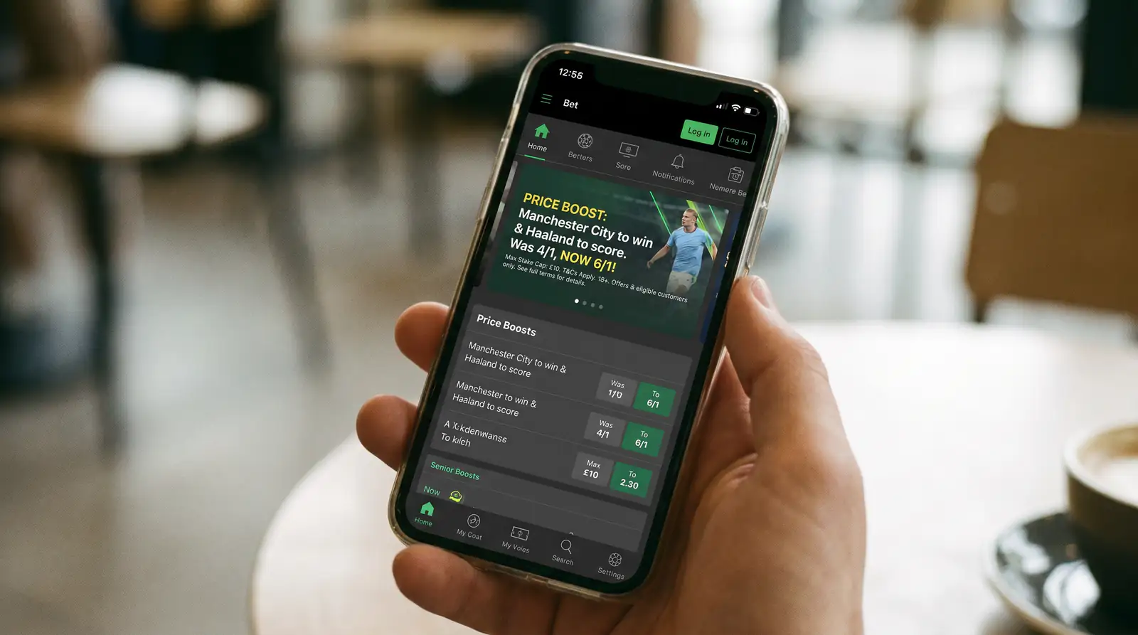 Bookmaker price boost offer displayed on a mobile app with terms and stake cap visible