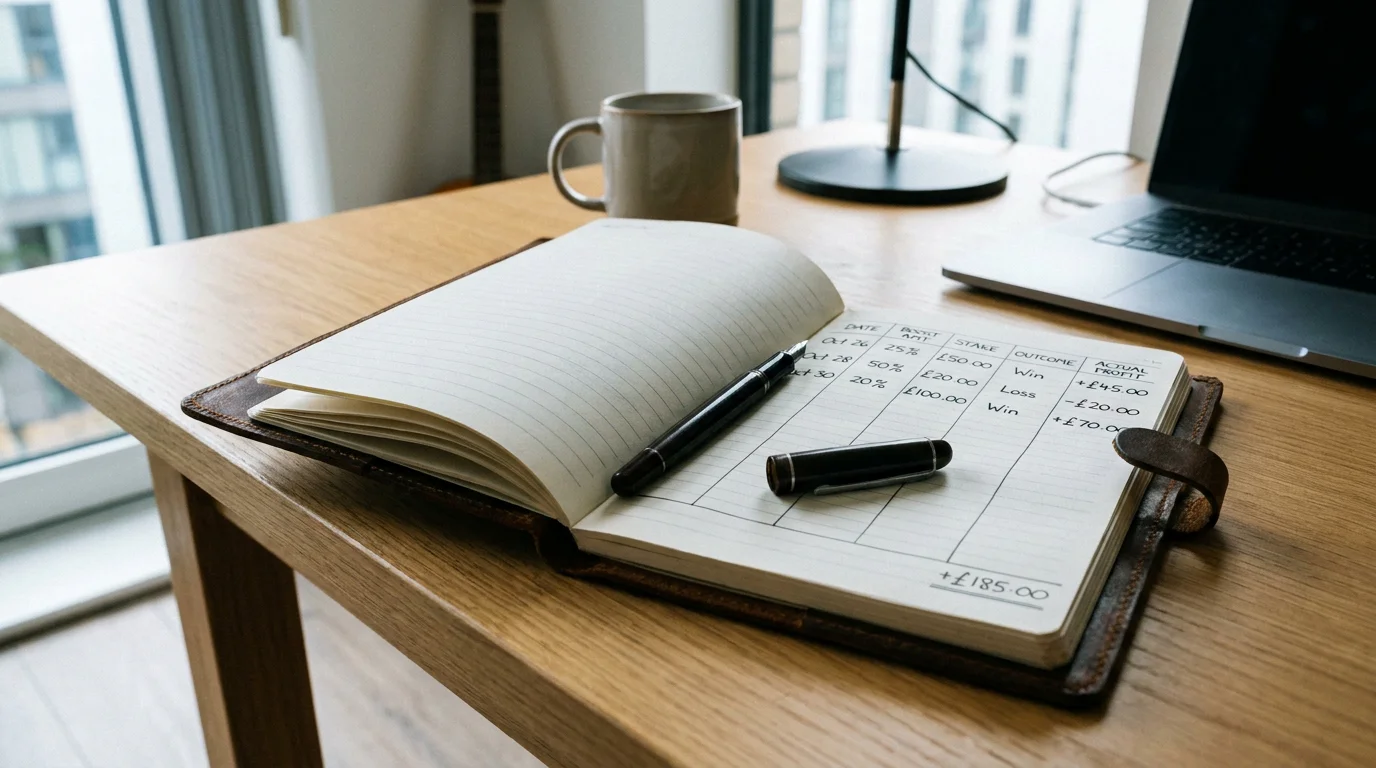 Betting journal showing disciplined staking records when using enhanced odds promotions