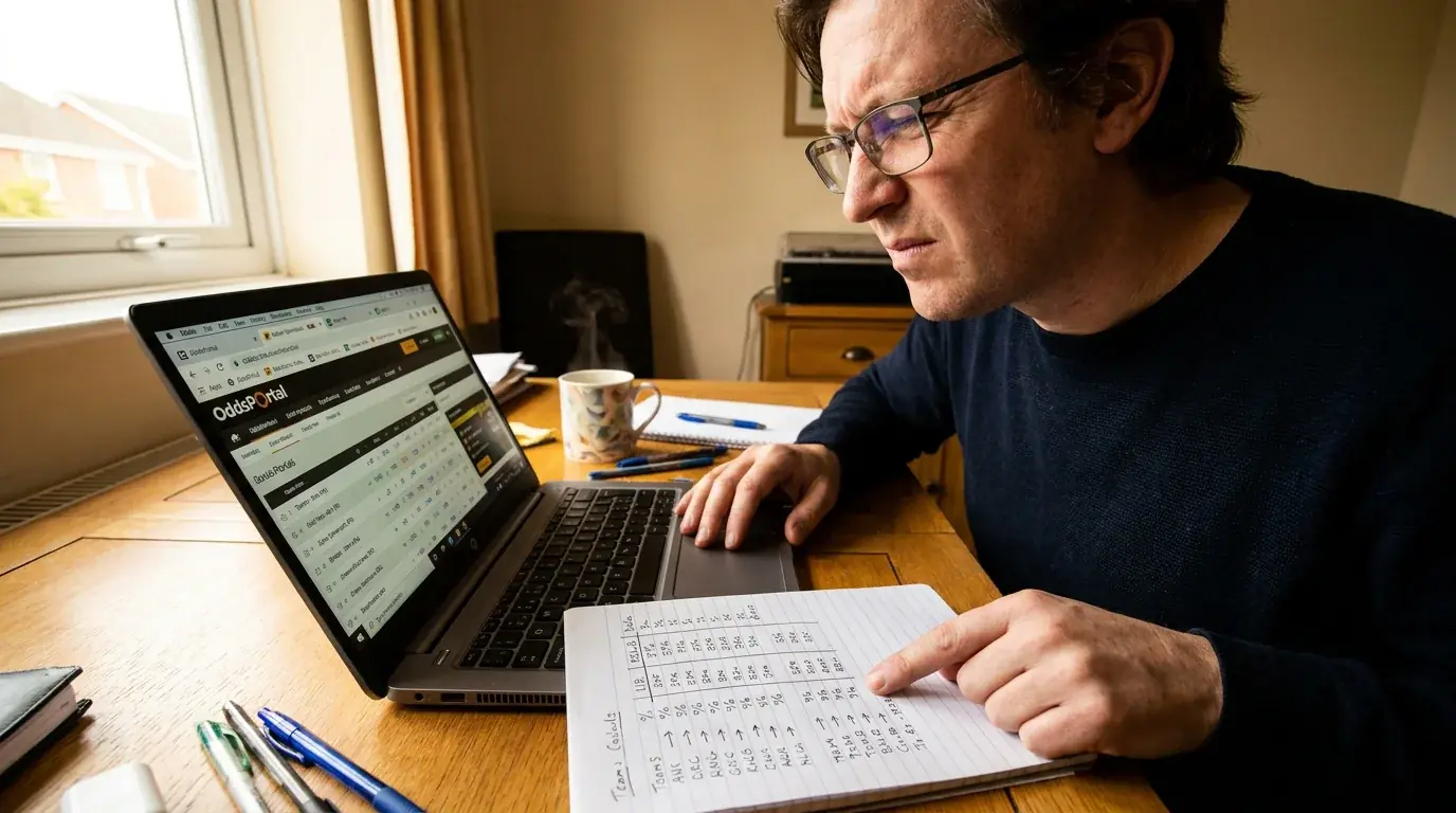 Bettor using multiple bookmaker accounts on a laptop to shop for the tightest rugby margins