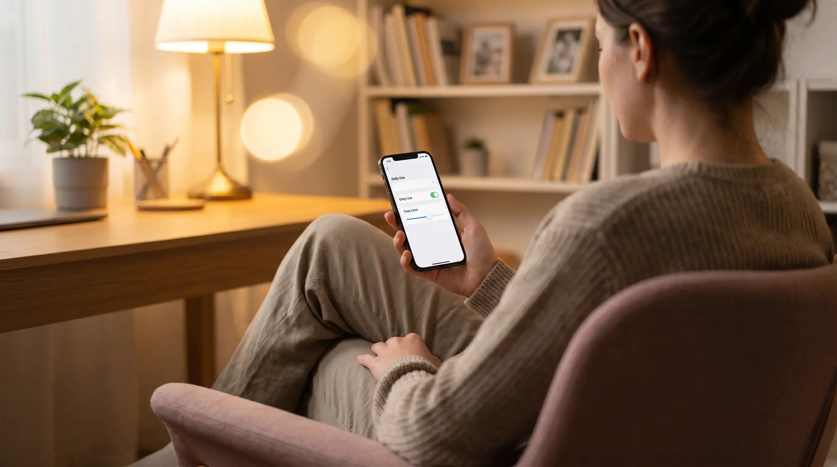 Person setting account limits on a rugby betting app in a calm home office environment