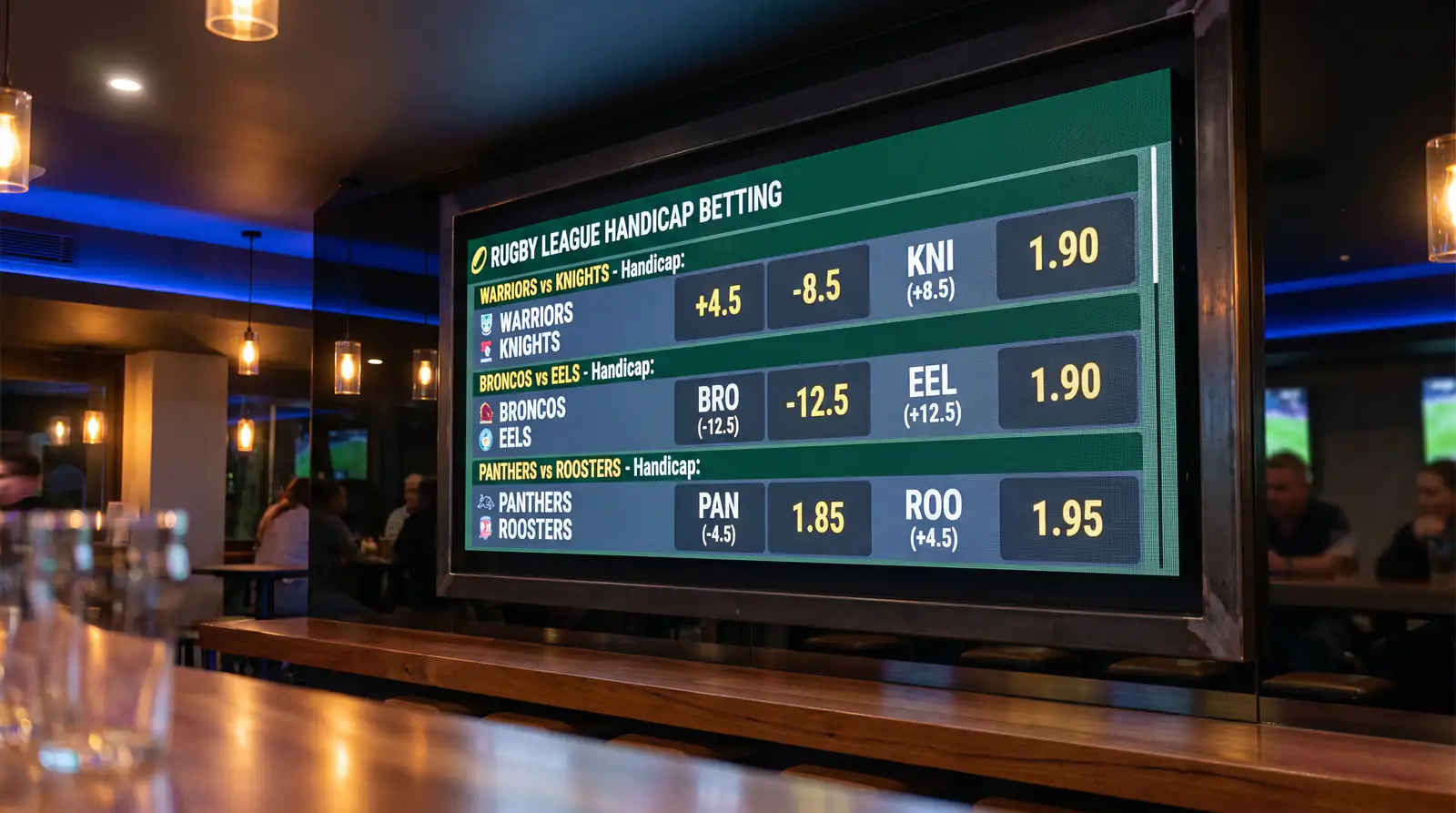 Betting screen showing multiple rugby league handicap line options with alternative spreads