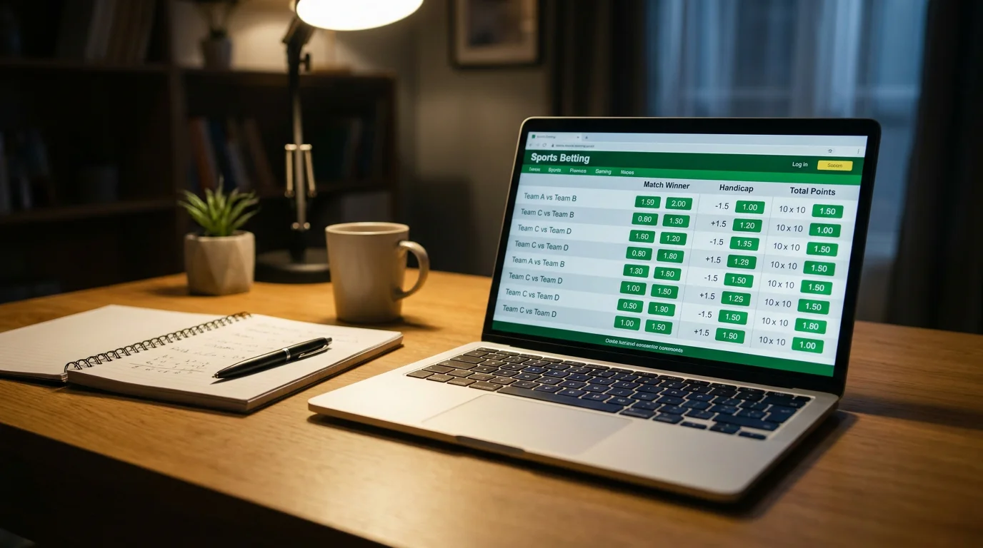 Laptop screen displaying rugby union odds from multiple bookmakers side by side