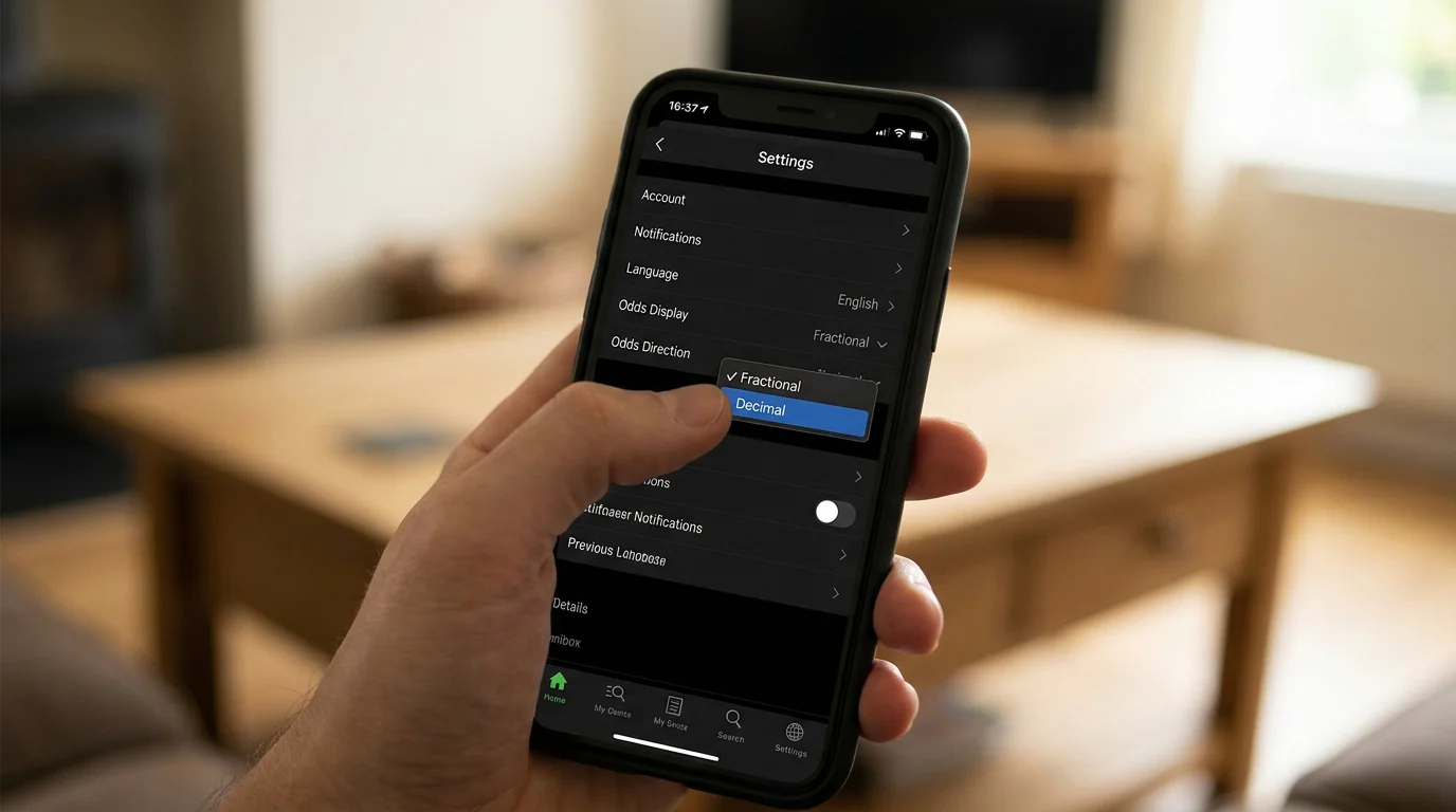 Beginner switching between odds formats in account settings on a betting platform