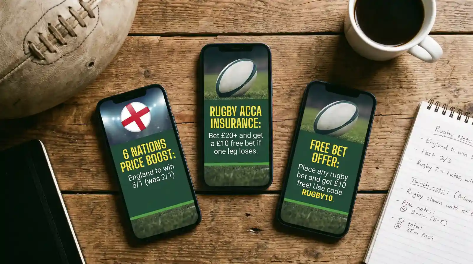 Selection of rugby promotional offers displayed across different bookmaker platforms