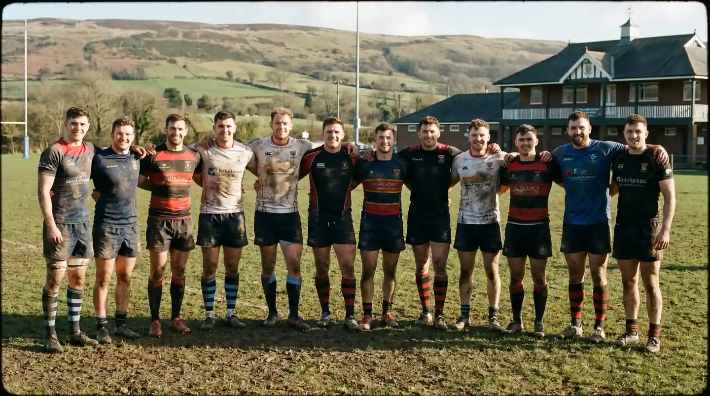 Compact sevens rugby squad posing together highlighting the small team roster size