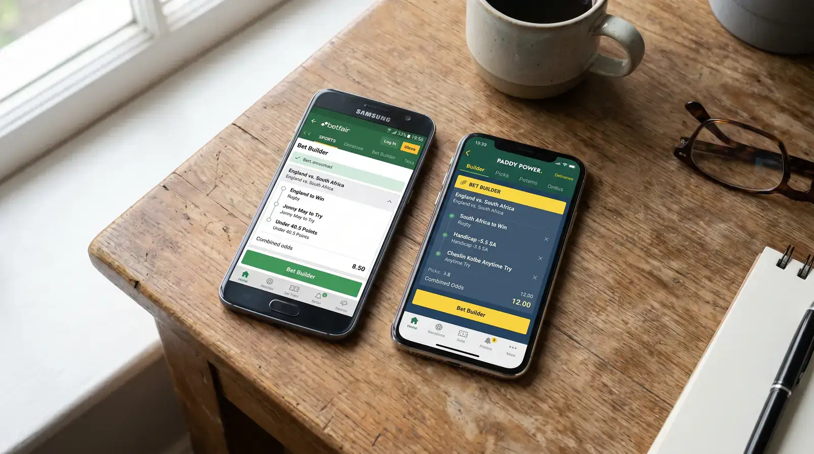 Side-by-side comparison of rugby bet builder features across different bookmaker apps