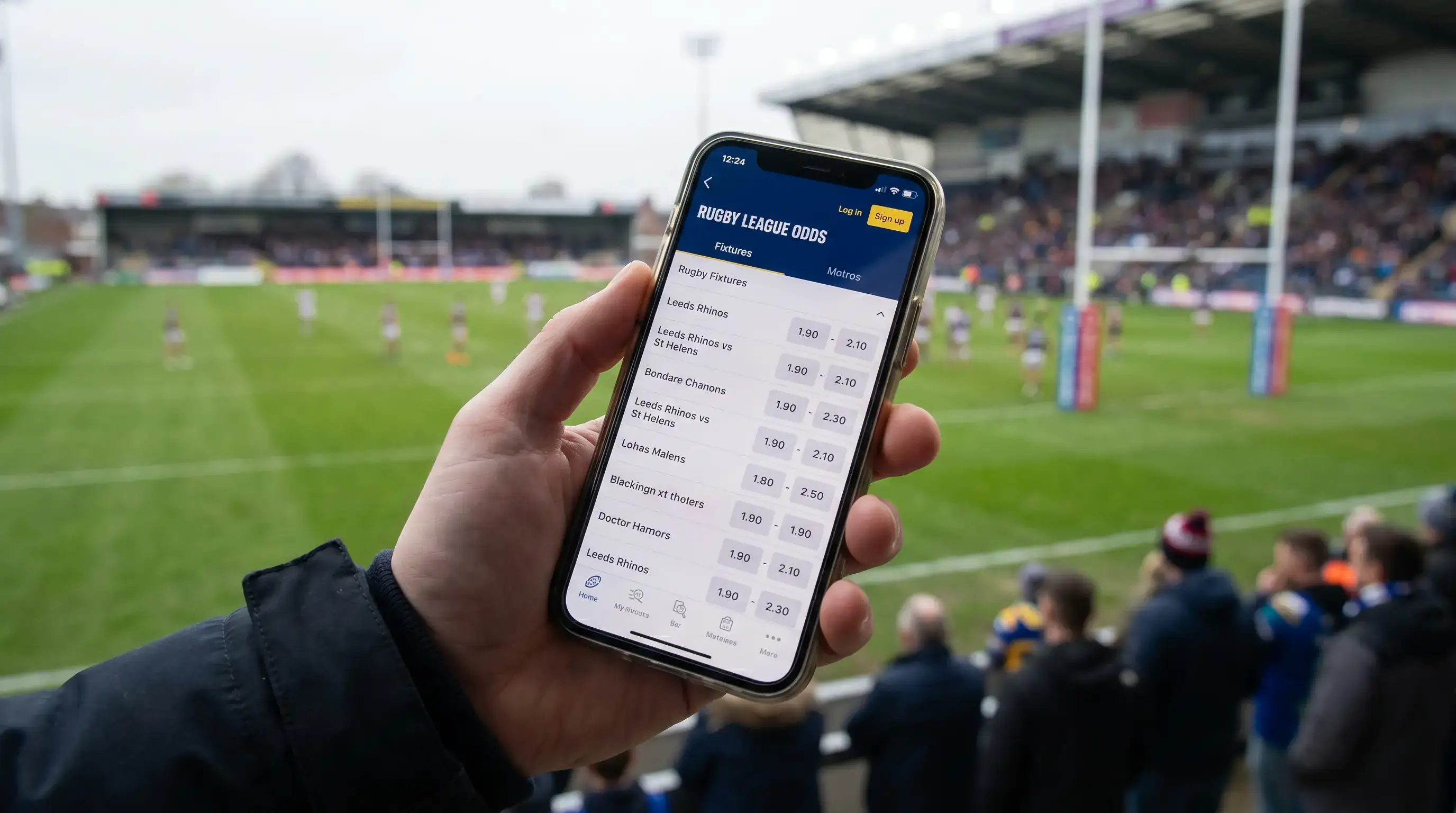 Mobile phone displaying Super League match odds from a UKGC-licensed bookmaker