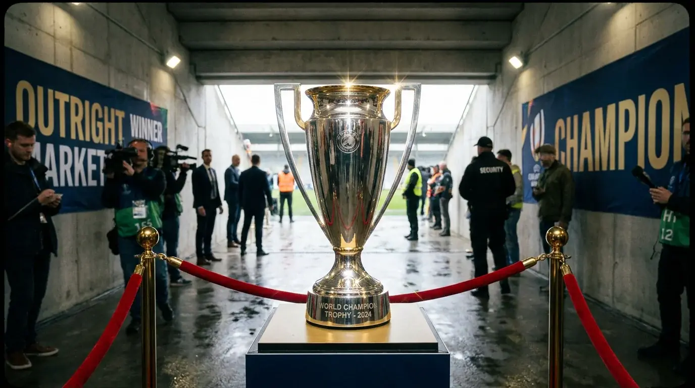 Tournament trophy on display representing outright winner betting markets in rugby