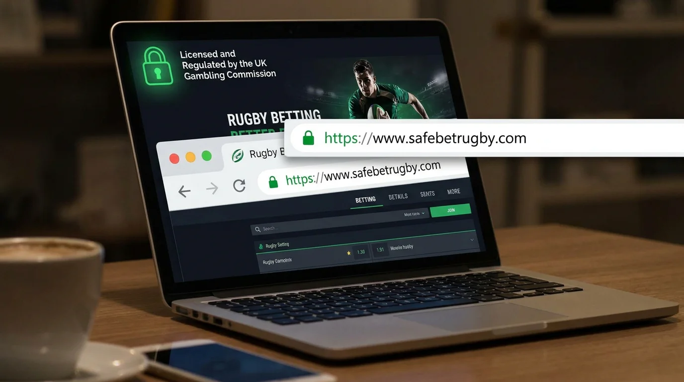 Secure padlock icon displayed on a rugby betting site symbolising UKGC consumer protection