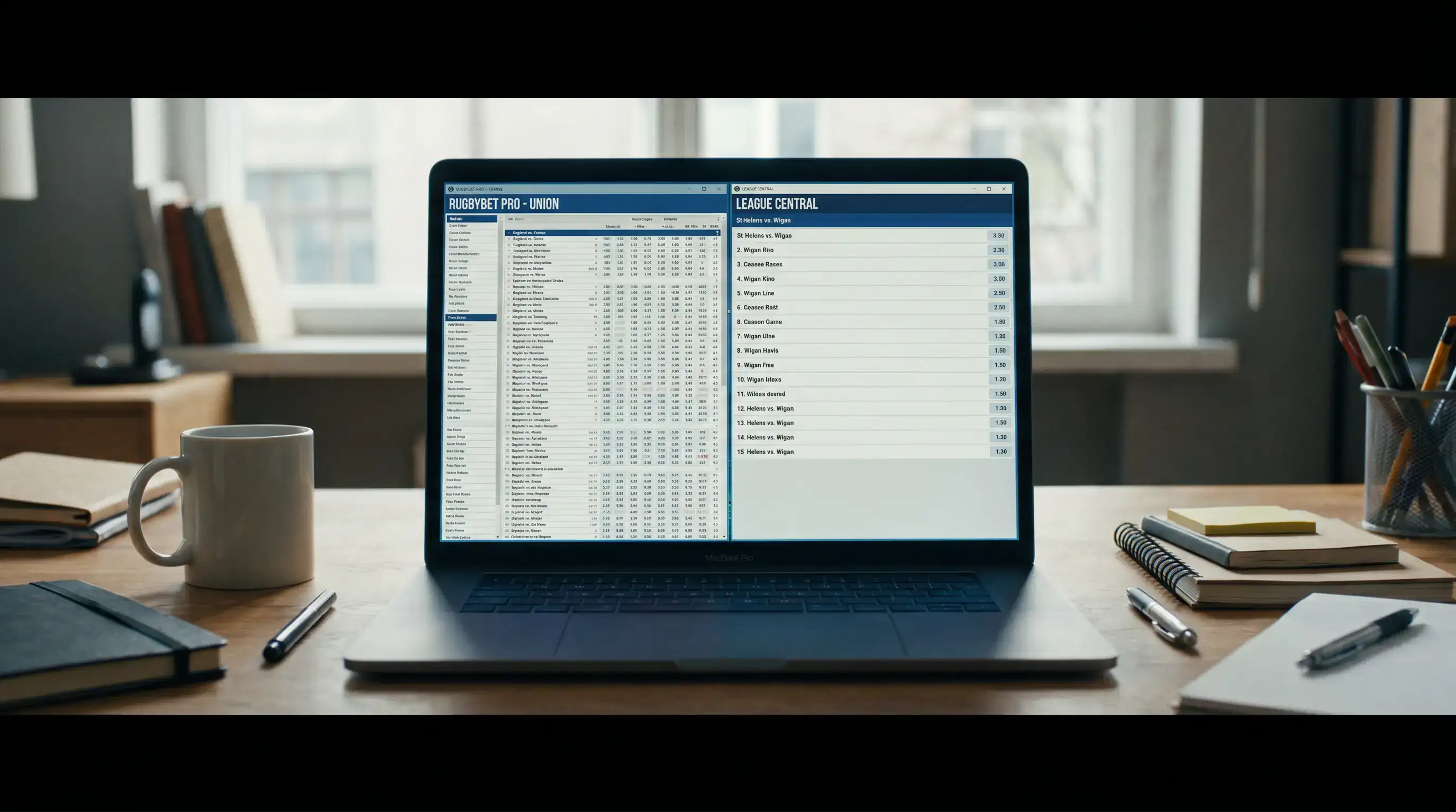 Bookmaker platform showing deeper rugby union markets alongside narrower league options