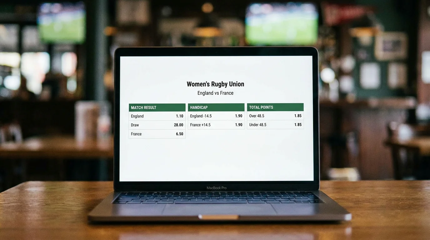 Bookmaker screen listing available women's rugby betting markets for an upcoming match